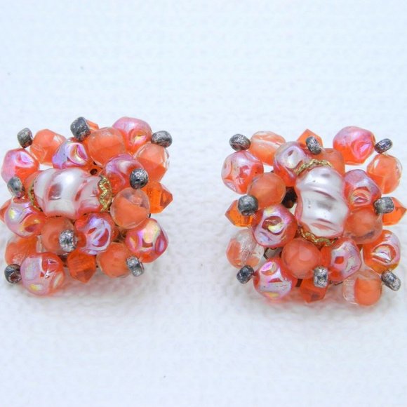 Western Germany Jewelry - WESTERN GERMANY Red Pink AB Glass Bead Earrings